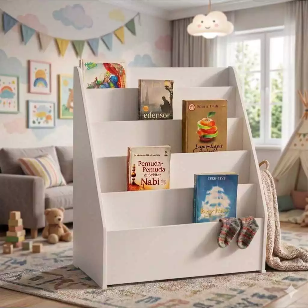 Rak Buku Anak Montessori Kayu Minimalis 5 Susun Tingkat Serbaguna - Image 3