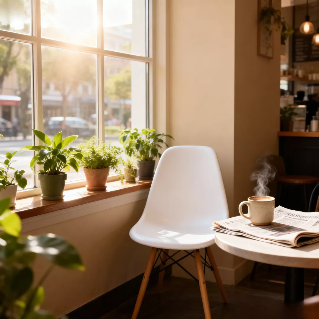 Kursi Cafe Scandinavian Minimalis Kursi Makan Kayu Putih Modern - Gambar 2